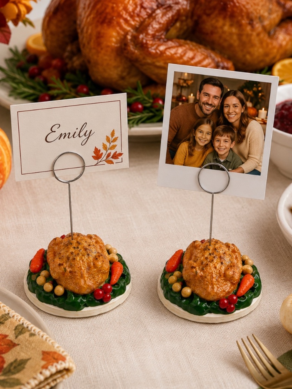Turkey Platter Photo Holder, Place Card Holders, Food Label | Handmade Set of 2